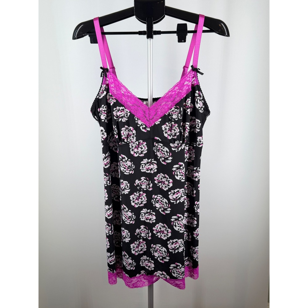 Delta‎ Burke Womens Floral Lace Trim Chemise Nightgown Pink Black 3X